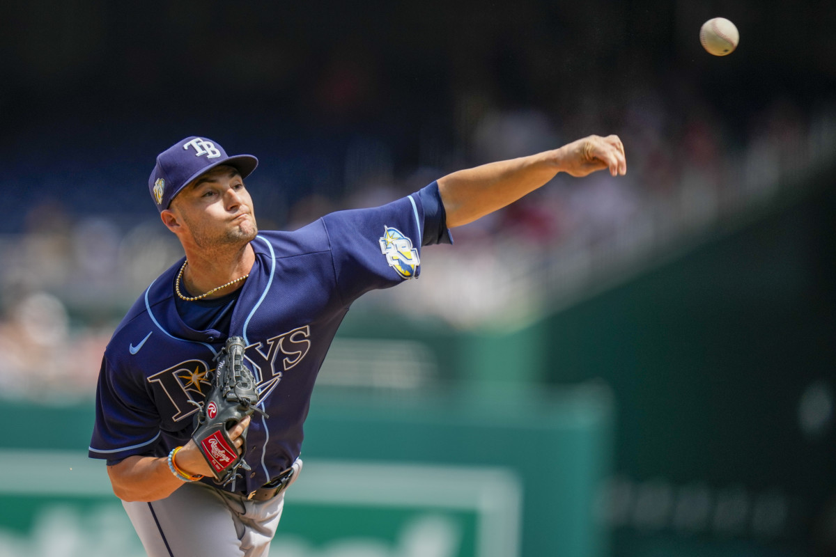 Shane McClanahan delivers a pitch for the Tampa Bay Rays.